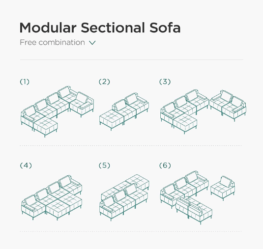 Customizable Configurations - Grand Modular Sofa with Blind Tufting, Deep Seat Armrest and Backrest