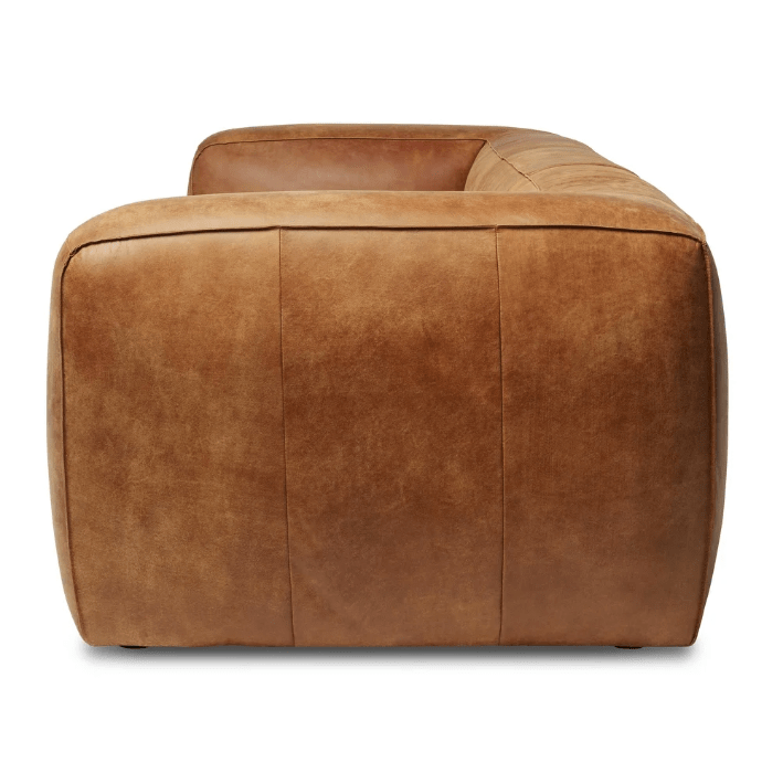 Fluffy Outback Bridle Italian Leather Sofa - Bohemian Style, High-Density Foam, Seats 3, 96-Inch Wide