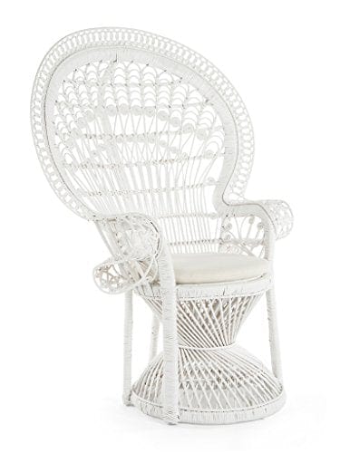 Grand Peacock Chair in White Rattan with Seat Cushion - Intricate Woven Detail and Versatile Elegance