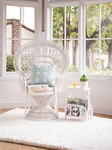 Grand Peacock Chair in White Rattan with Seat Cushion - Intricate Woven Detail and Versatile Elegance