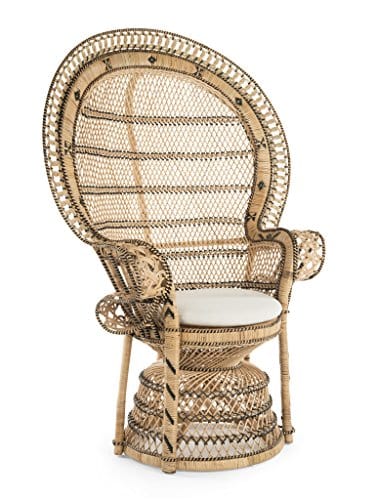 Grand Peacock Retro Peacock Chair in Natural Rattan with Seat Cushion - Vintage Charm and Handcrafted Elegance