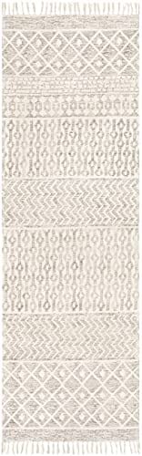 Hand Woven Entryway Rug - Moroccan Boho Style - 100% Cotton - Transitional, Handmade - Beige, Gray, Cream - 9' x 12'