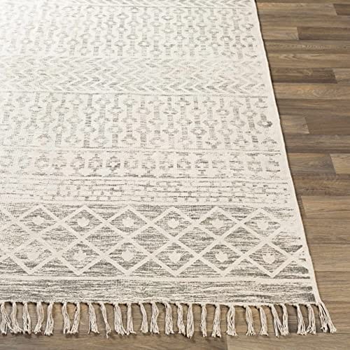 Hand Woven Entryway Rug - Moroccan Boho Style - 100% Cotton - Transitional, Handmade - Beige, Gray, Cream - 9' x 12'