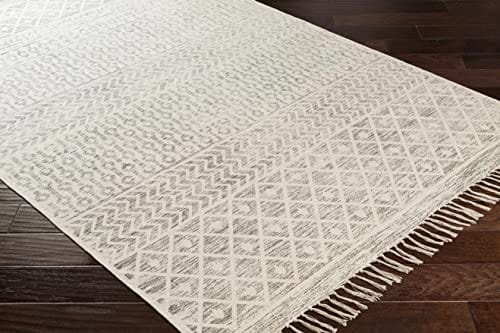 Hand Woven Entryway Rug - Moroccan Boho Style - 100% Cotton - Transitional, Handmade - Beige, Gray, Cream - 9' x 12'