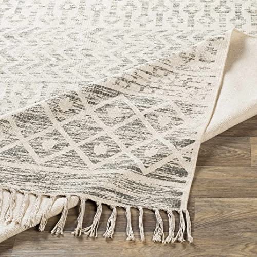 Hand Woven Entryway Rug - Moroccan Boho Style - 100% Cotton - Transitional, Handmade - Beige, Gray, Cream - 9' x 12'