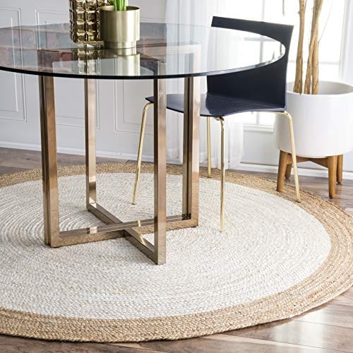 Hand-Woven White Jute Area Rug - 6' Round Rug for Living Room, Dining Room, and More - Elegant and Durable 100% Jute Rug