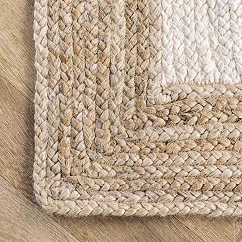 Hand-Woven White Jute Area Rug - 6' Round Rug for Living Room, Dining Room, and More - Elegant and Durable 100% Jute Rug