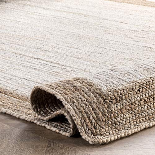 Hand-Woven White Jute Area Rug - 6' Round Rug for Living Room, Dining Room, and More - Elegant and Durable 100% Jute Rug