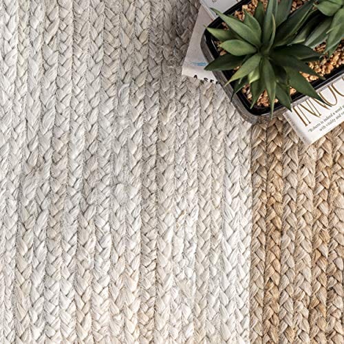 Hand-Woven White Jute Area Rug - 6' Round Rug for Living Room, Dining Room, and More - Elegant and Durable 100% Jute Rug