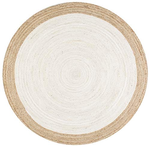 Hand-Woven White Jute Area Rug - 6' Round Rug for Living Room, Dining Room, and More - Elegant and Durable 100% Jute Rug