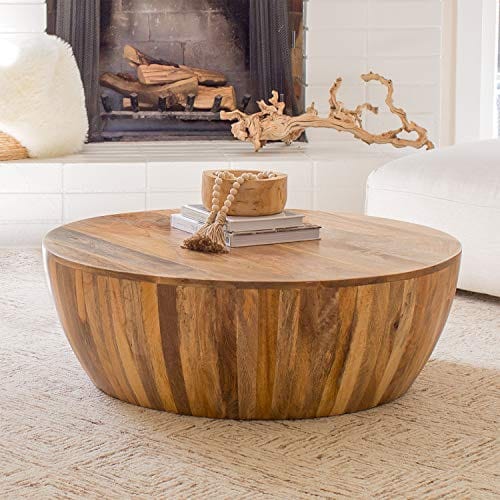 Handcrafted Natural Mango Wood Coffee Table with Non-Marking Rubber Feet - Fully Assembled