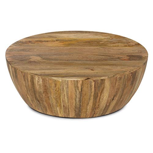 Handcrafted Natural Mango Wood Coffee Table with Non-Marking Rubber Feet - Fully Assembled