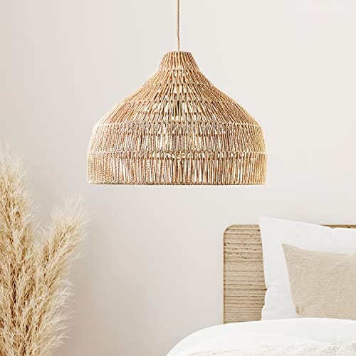 Handcrafted Rattan Pendant Light - Boho Lampshade for Natural Ambiance in Living Rooms, Bedrooms, and Patios - Dreamy 15*17.5