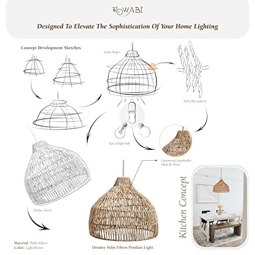 Handcrafted Rattan Pendant Light - Boho Lampshade for Natural Ambiance in Living Rooms, Bedrooms, and Patios - Dreamy 15*17.5