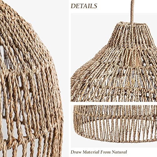 Handcrafted Rattan Pendant Light - Boho Lampshade for Natural Ambiance in Living Rooms, Bedrooms, and Patios - Dreamy 15*17.5