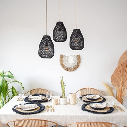 Handmade Black Rattan Pendant Lamp Shade - Versatile Boho Lighting Fixture