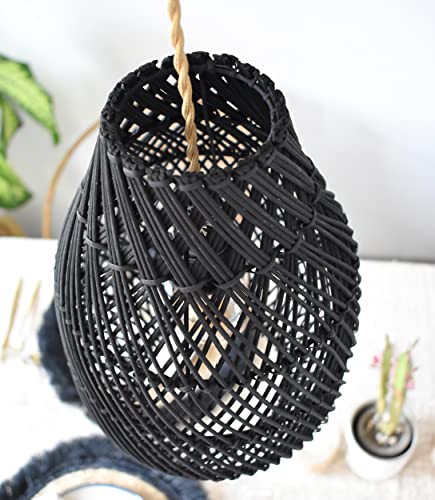 Handmade Black Rattan Pendant Lamp Shade - Versatile Boho Lighting Fixture