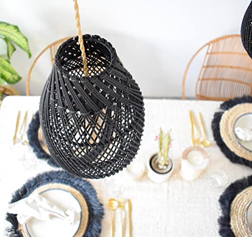 Handmade Black Rattan Pendant Lamp Shade - Versatile Boho Lighting Fixture