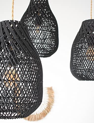 Handmade Black Rattan Pendant Lamp Shade - Versatile Boho Lighting Fixture