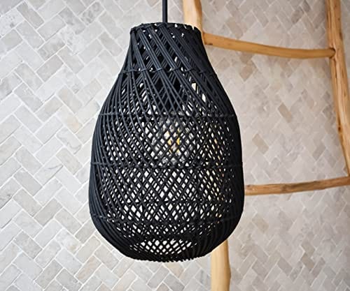 Handmade Black Rattan Pendant Lamp Shade - Versatile Boho Lighting Fixture