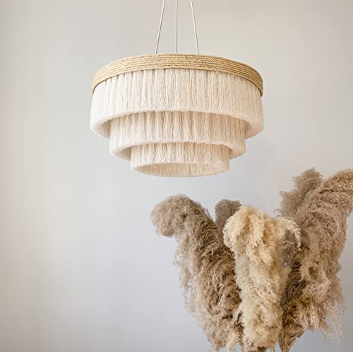 Handmade Creamy White/Ivory Cotton and Sisal Chandelier - Handmade, Sturdy Metal Frame - 23 x 12 Inches