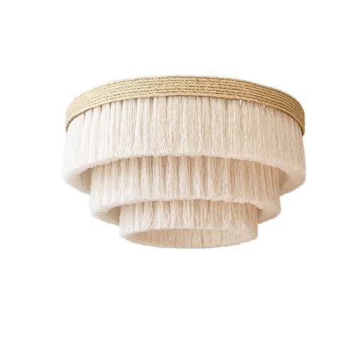 Handmade Creamy White/Ivory Cotton and Sisal Chandelier - Handmade, Sturdy Metal Frame - 23 x 12 Inches