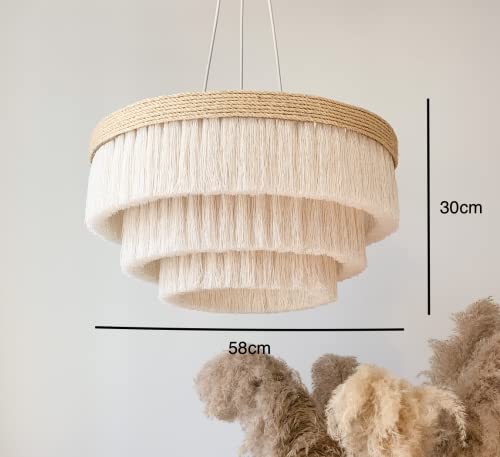 Handmade Creamy White/Ivory Cotton and Sisal Chandelier - Handmade, Sturdy Metal Frame - 23 x 12 Inches