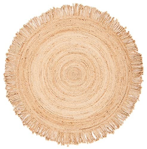 Handmade Jute and Sisal Area Rug - Thin Pile, Fringe/Tassel, Floor Heating Safe - Natural Elegance for High-Traffic Spaces Round 4'