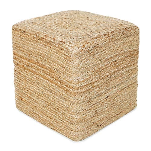 Handmade Jute Braided Cube Pouf Foot Stool Ottoman - Versatile Accent Chair and Footrest