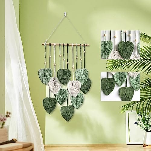 Handmade Macrame Leaf Wall Hanging - Large Chic Yarn Leaf Wall Decor - Boho Wall Art Tapestry