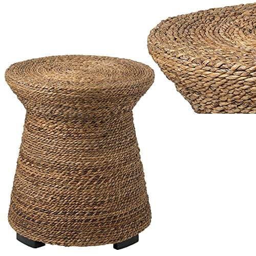 Handwoven Abaca Wooden End Table | Natural Brown | Rustic Farmhouse Accent Furniture