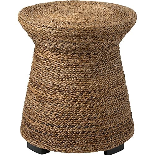 Handwoven Abaca Wooden End Table | Natural Brown | Rustic Farmhouse Accent Furniture