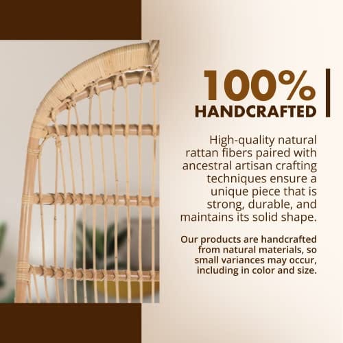 Hanging Rattan Swing Chair with Seat Cushion - Handwoven Natural Rattan for Coastal Home Decor
