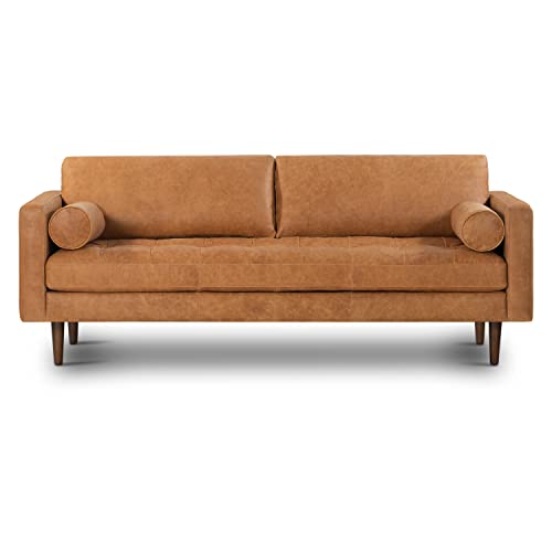 Luxurious 88.5-Inch Full-Grain Leather Sofa in Cognac Tan - Timeless Elegance and Unparalleled Comfort