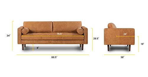 Luxurious 88.5-Inch Full-Grain Leather Sofa in Cognac Tan - Timeless Elegance and Unparalleled Comfort