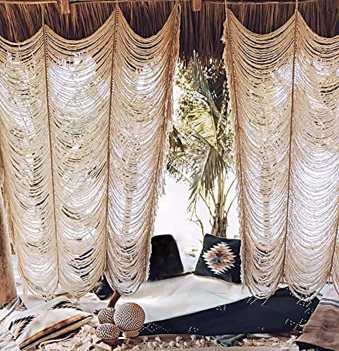 Macrame Curtain Boho Decor - Ivory, Handwoven with Fringed Window Panel, Perfect for Bedroom and Home Decor