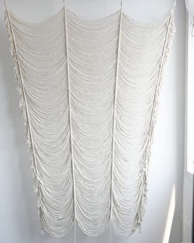 Macrame Curtain Boho Decor - Ivory, Handwoven with Fringed Window Panel, Perfect for Bedroom and Home Decor