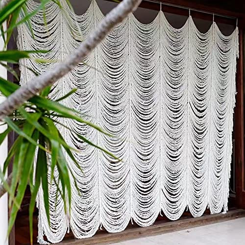 Macrame Curtain Boho Decor - Ivory, Handwoven with Fringed Window Panel, Perfect for Bedroom and Home Decor