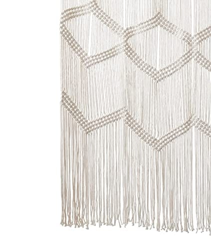 Macrame Curtain Window/Room Divider - Beige, Handwoven with Boho Style and Fringed Edge