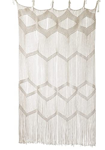 Macrame Curtain Window/Room Divider - Beige, Handwoven with Boho Style and Fringed Edge