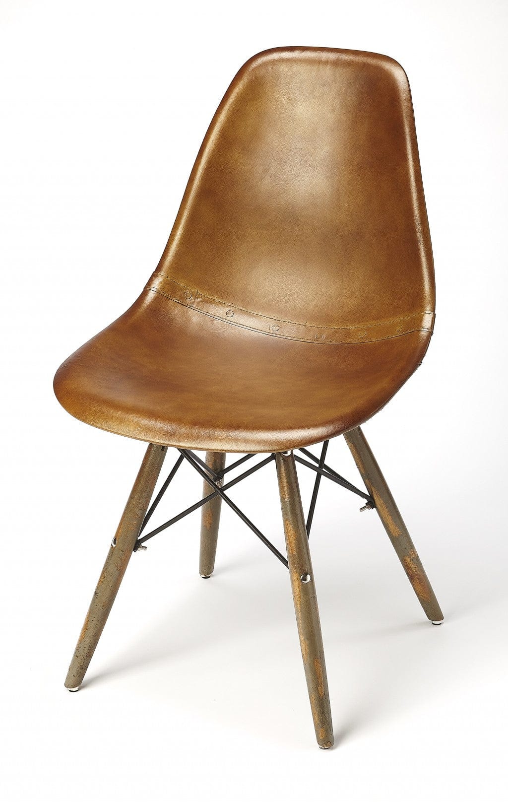 Medium Brown Leather Dining Chair – Industrial Chic with Mid-Century Flair