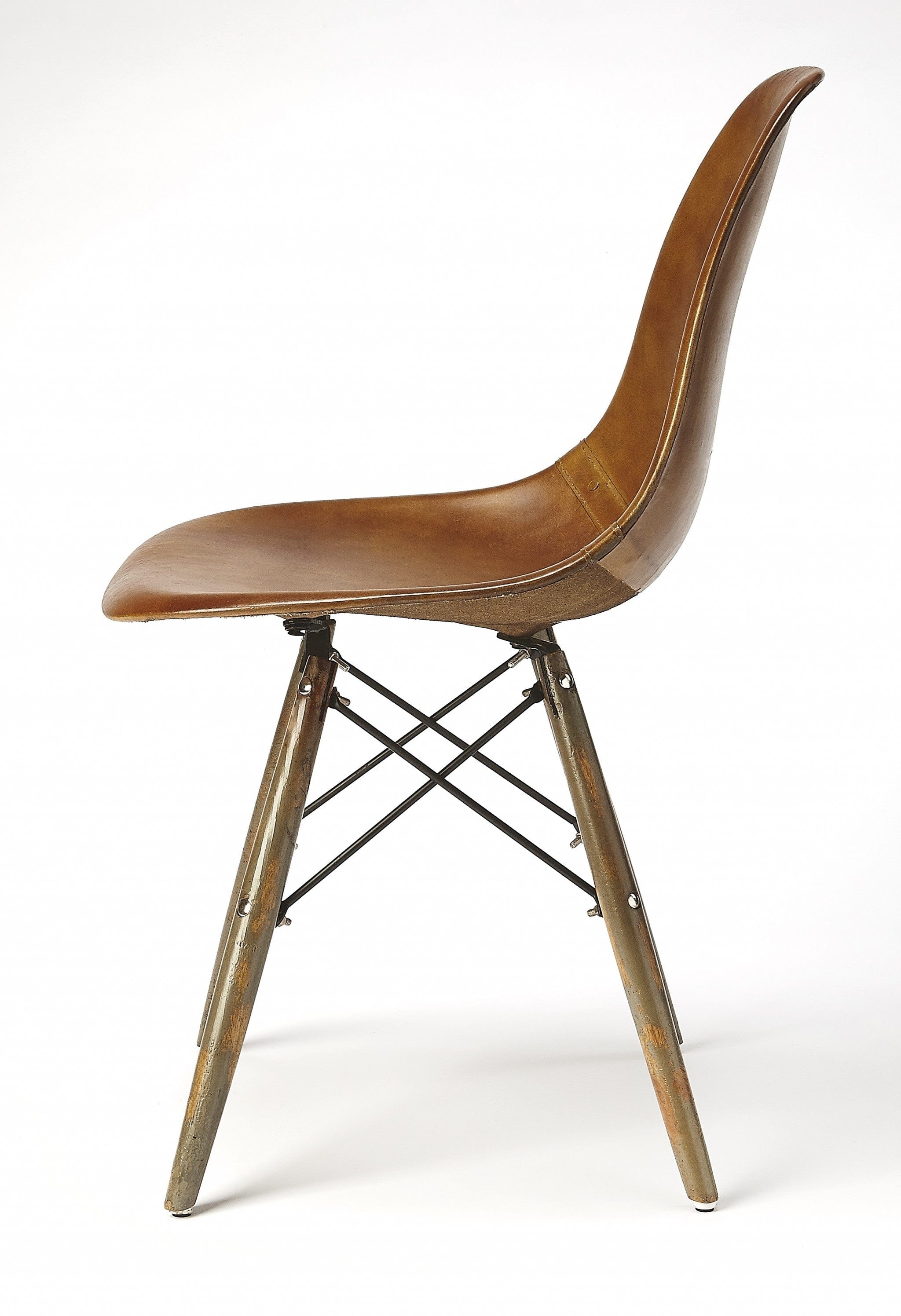 Medium Brown Leather Dining Chair – Industrial Chic with Mid-Century Flair