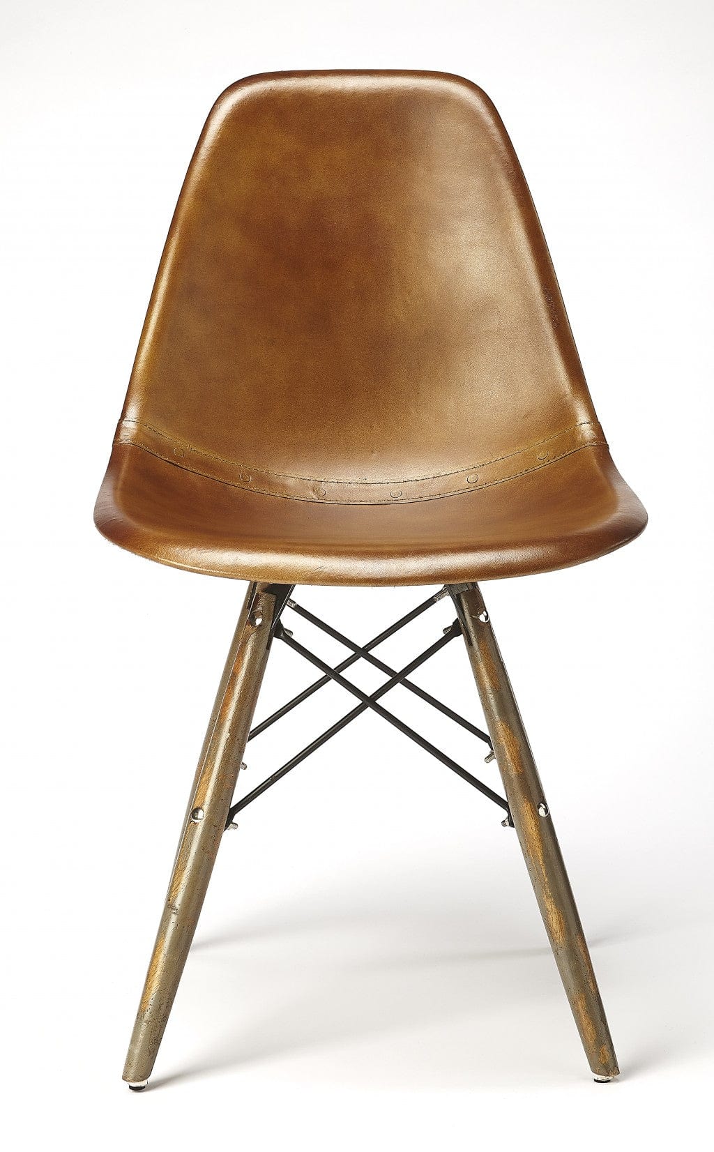 Medium Brown Leather Dining Chair – Industrial Chic with Mid-Century Flair