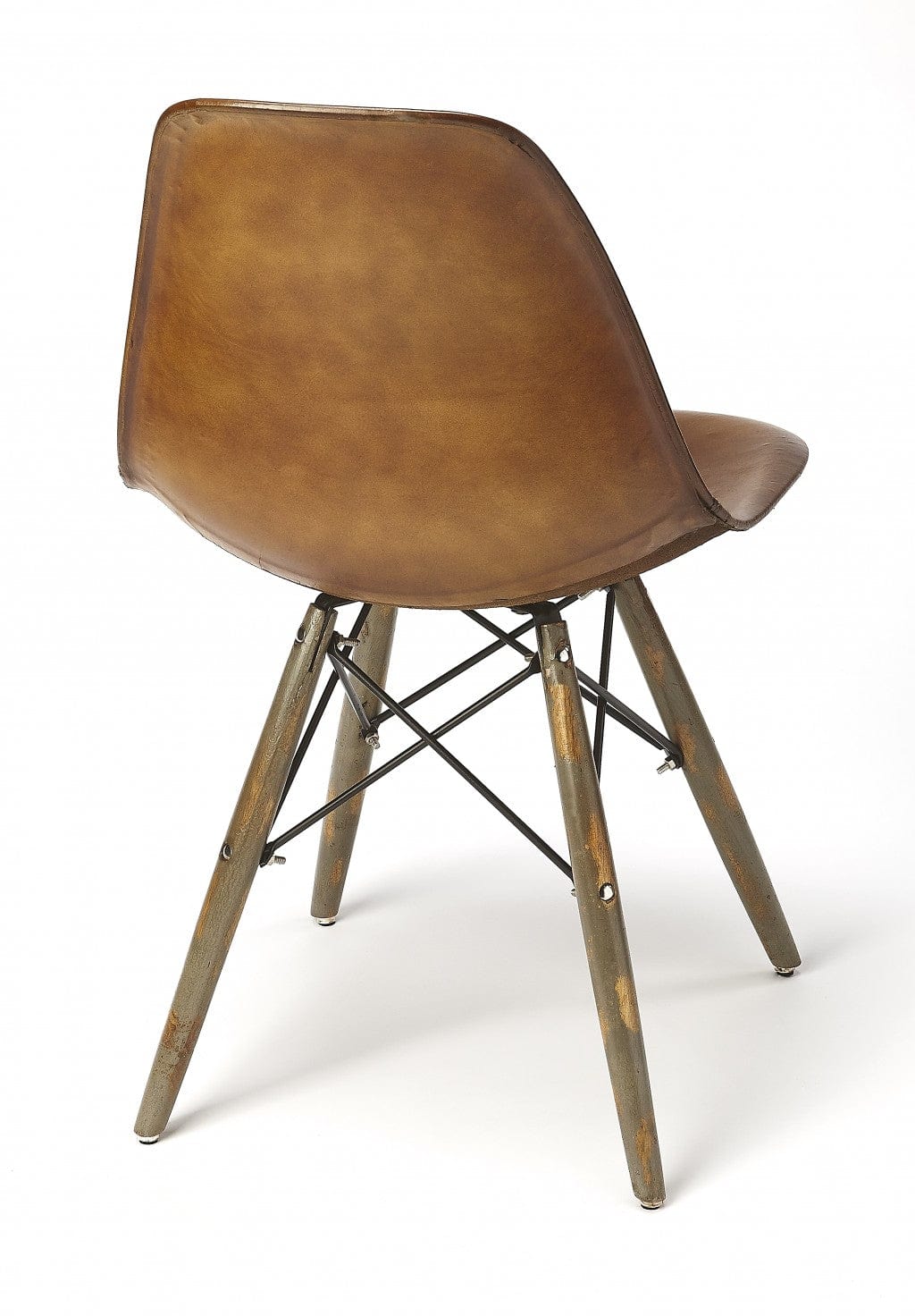 Medium Brown Leather Dining Chair – Industrial Chic with Mid-Century Flair