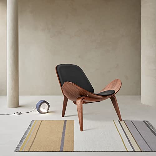 Minimalist Modern Shell Lounge Chair | PU Leather | Tripod Plywood Design | Walnut Wood Accent Chair for Living Room, Office