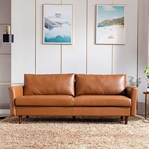 Modern 80'' Faux Leather Sofa Couch | Solid Wooden Frame, Padded Cushions