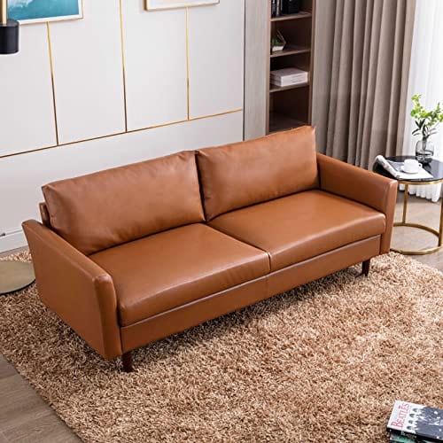 Modern 80'' Faux Leather Sofa Couch | Solid Wooden Frame, Padded Cushions