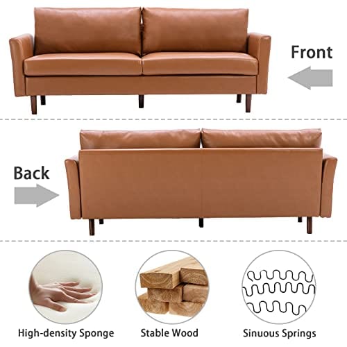 Modern 80'' Faux Leather Sofa Couch | Solid Wooden Frame, Padded Cushions