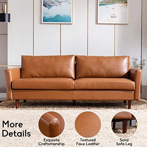 Modern 80'' Faux Leather Sofa Couch | Solid Wooden Frame, Padded Cushions