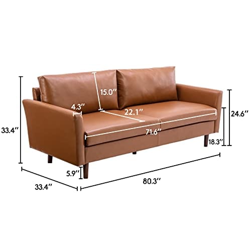 Modern 80'' Faux Leather Sofa Couch | Solid Wooden Frame, Padded Cushions